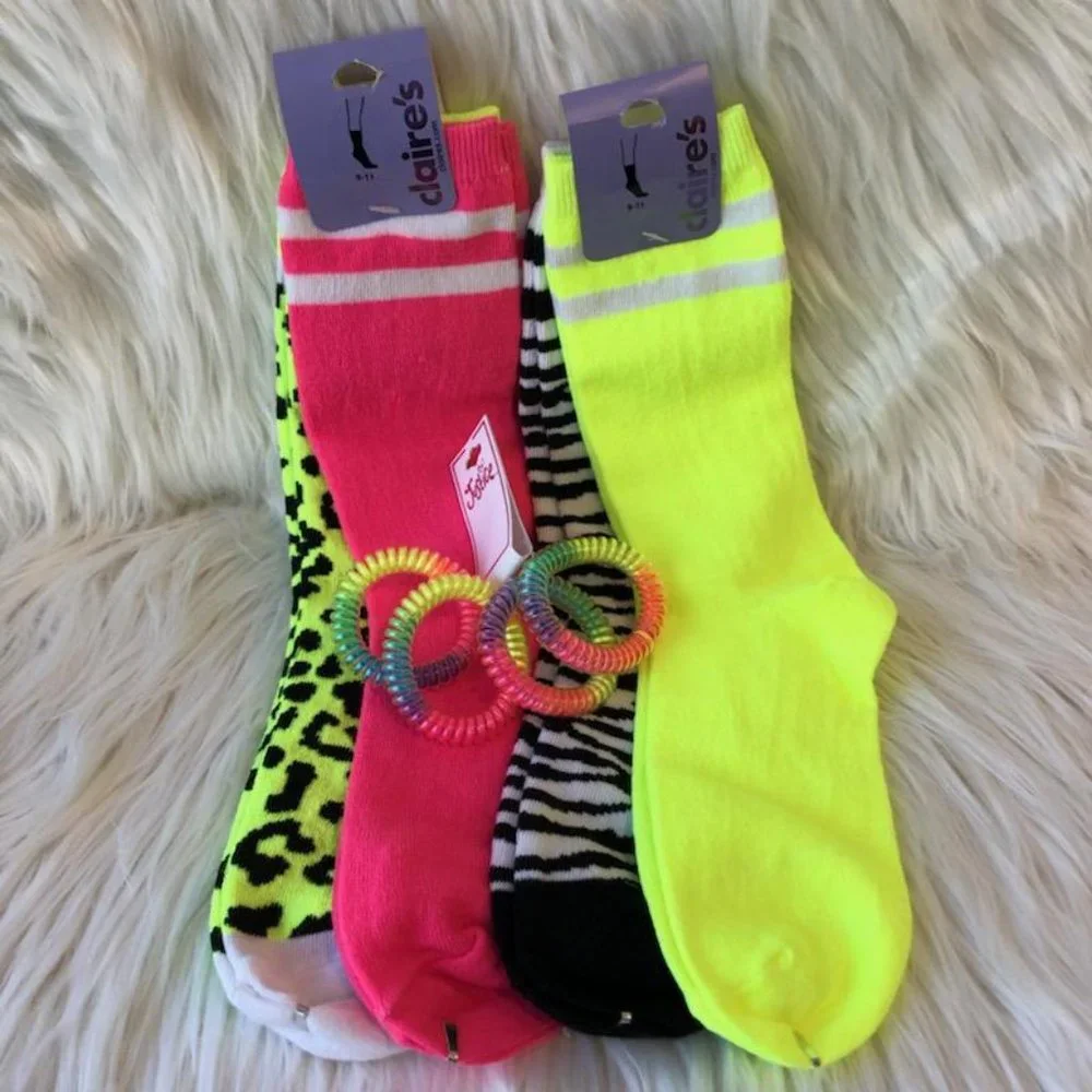 Over the Knee Neon Socks & Neon Hair Accessory Set